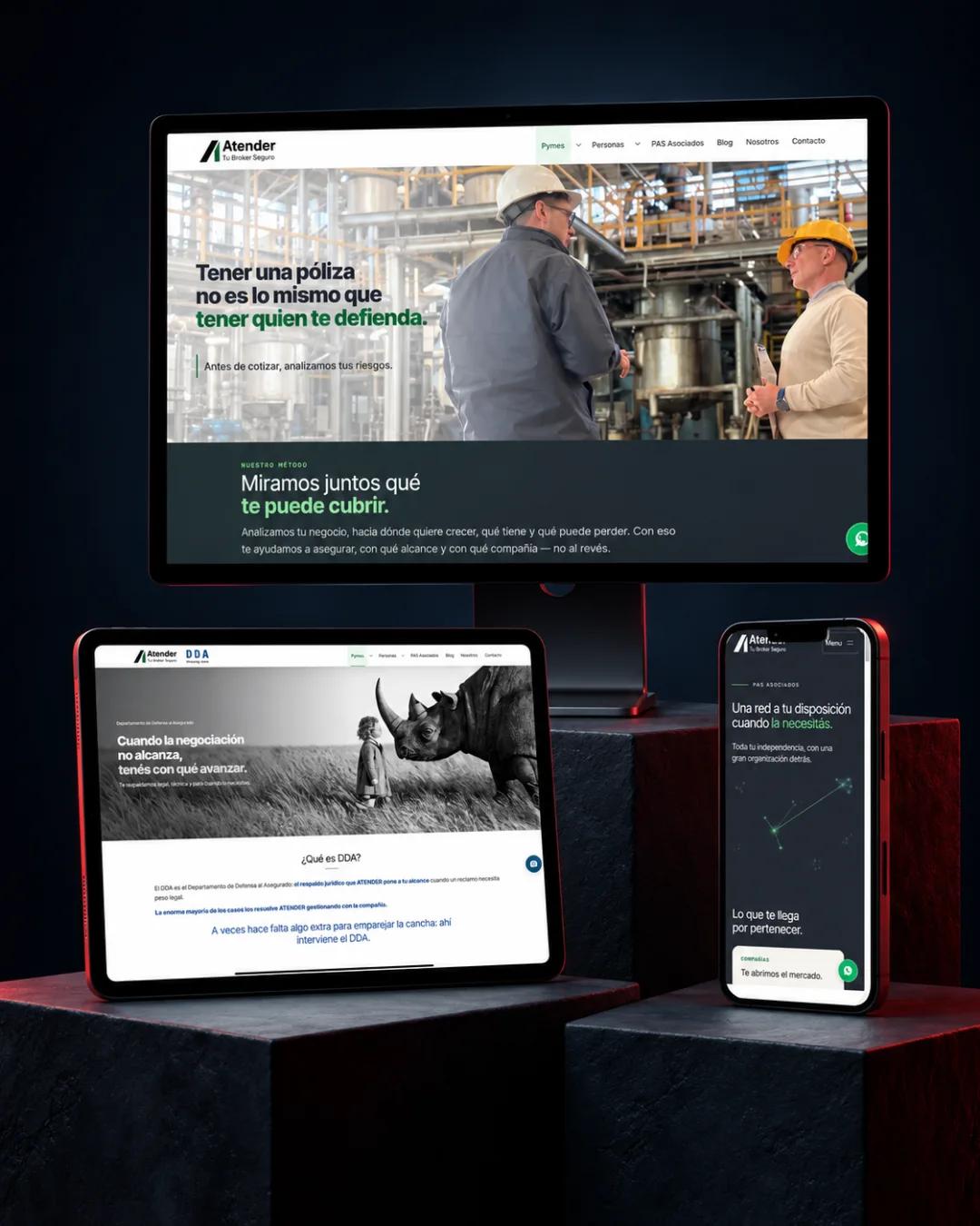 ATENDER: diseño web de DWVisual en escritorio, tablet y celular