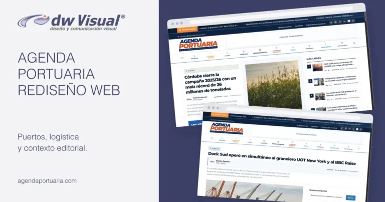 Rediseño de Agenda Portuaria: portada y noticia en una composición de DWVisual