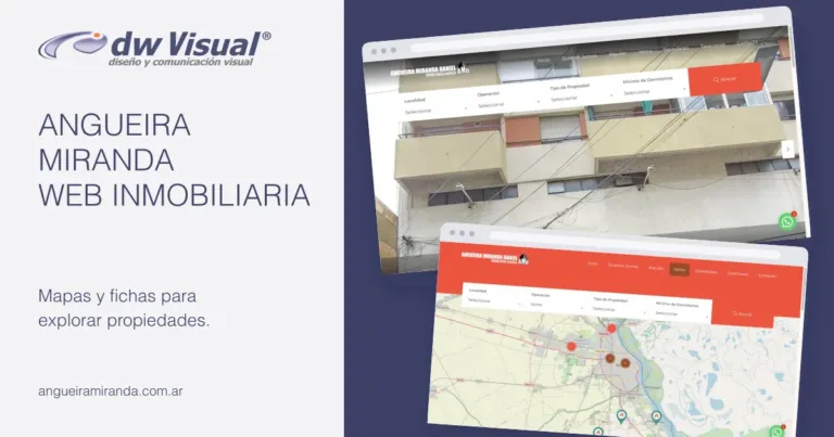 Rediseño de Angueira Miranda: pantallas reales del sitio en una composición de DWVisual