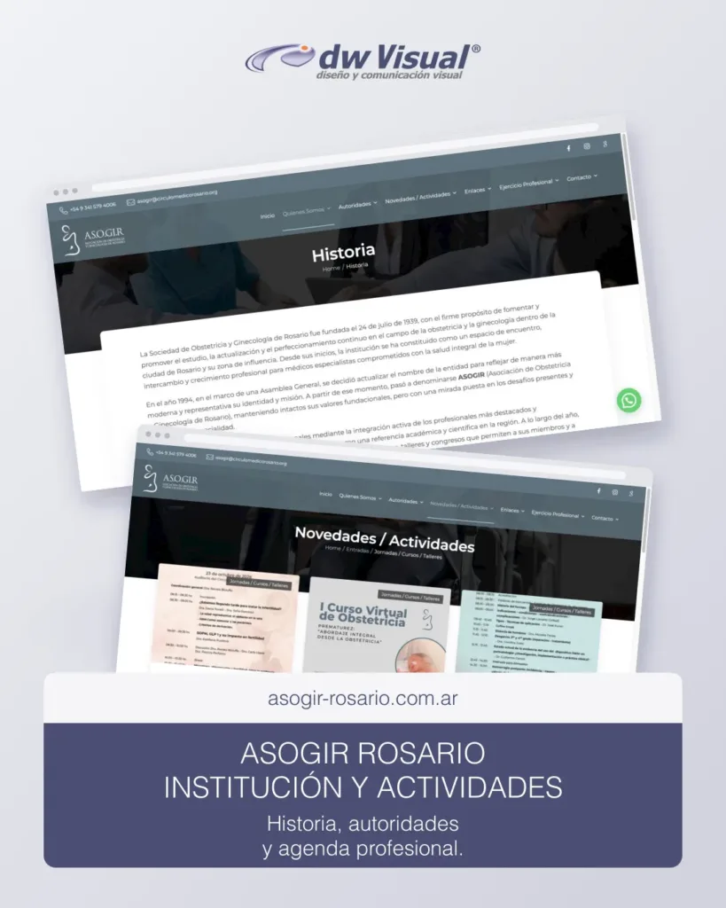 Rediseño web de ASOGIR: pantallas reales del sitio en una composición de DWVisual