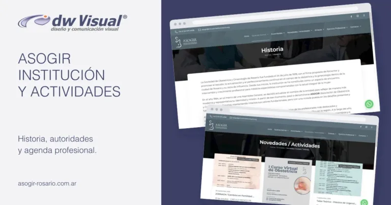 Rediseño web de ASOGIR: pantallas reales del sitio en una composición de DWVisual