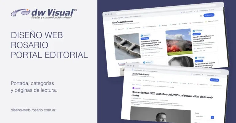 Portal Diseño Web Rosario: portada y noticia en una composición de DWVisual