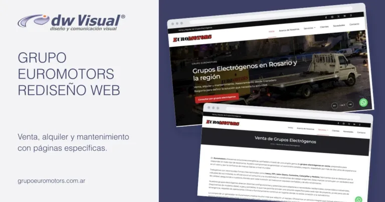 Rediseño de Grupo EuroMotors: pantallas reales del sitio en una composición de DWVisual