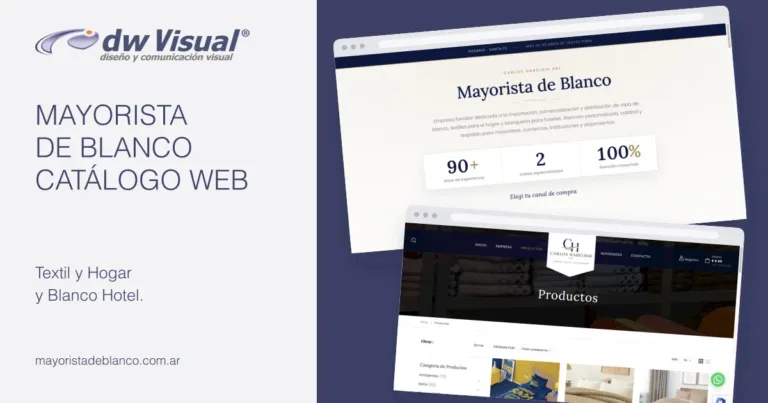 Rediseño de Mayorista de Blanco: pantallas reales del sitio en una composición de DWVisual