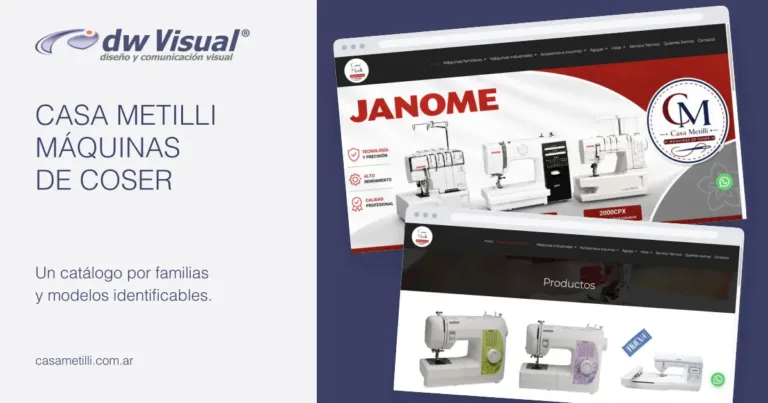 Rediseño de Casa Metilli: pantallas reales del sitio en una composición de DWVisual