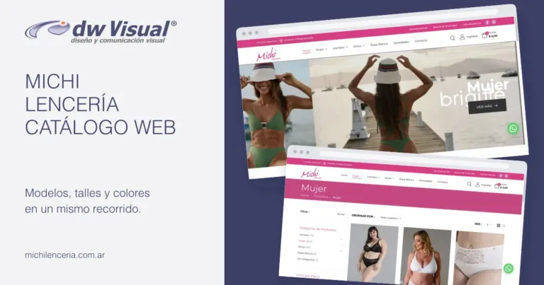 Rediseño de Michi Lencería: pantallas reales del sitio en una composición de DWVisual