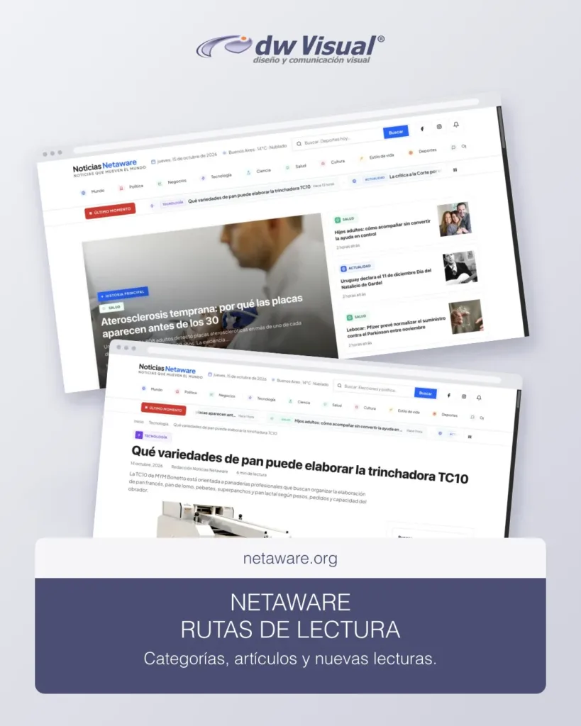 Rediseño de Netaware: portada y página de noticia, trabajo de DWVisual