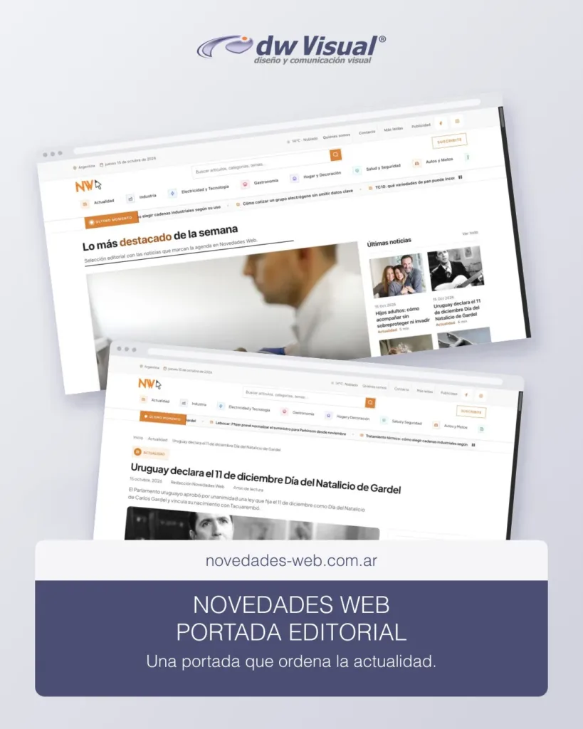 Rediseño de Novedades Web: portada y página de noticia, trabajo de DWVisual