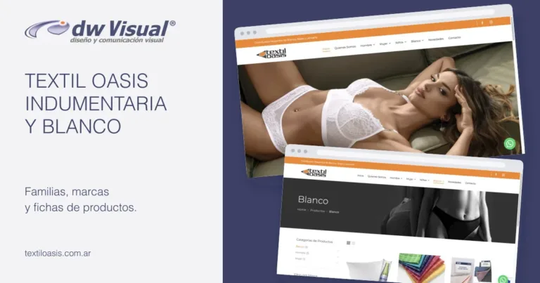 Rediseño de Textil Oasis: pantallas reales del sitio en una composición de DWVisual