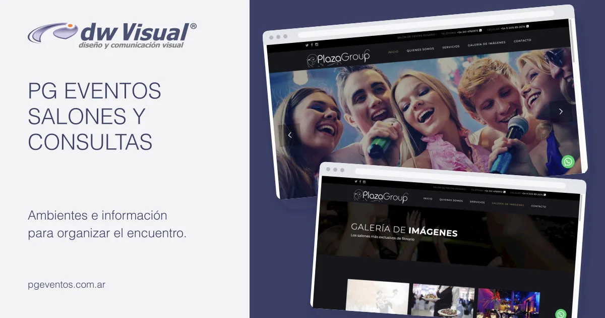 Rediseño de pg eventos: pantallas reales del sitio en una composición de DWVisual.