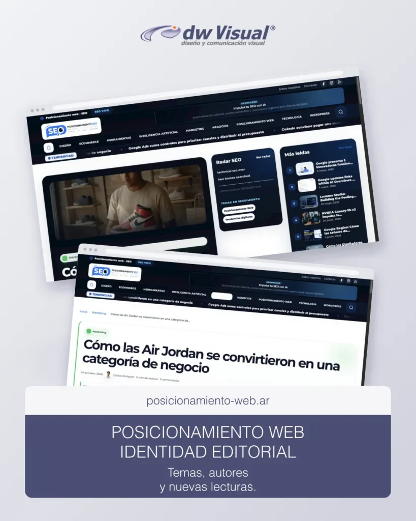 Portal Posicionamiento Web: portada y noticia en una composición de DWVisual