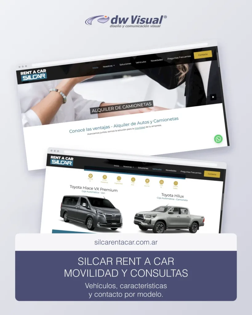 Rediseño web de Silcar Rent a Car: portada y catálogo de vehículos, trabajo de DWVisual