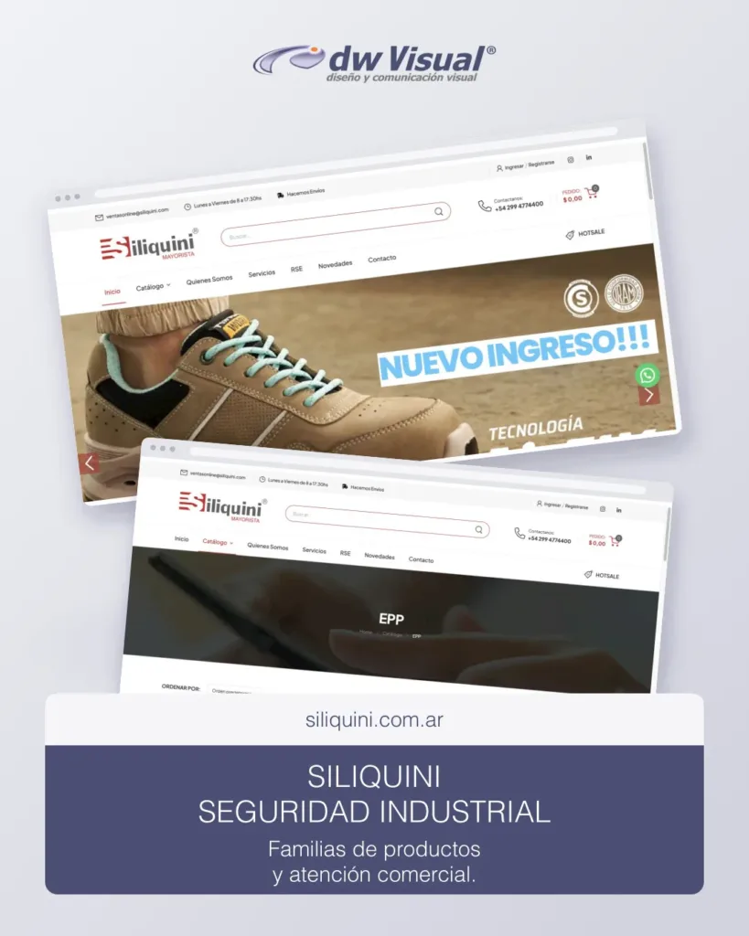 Rediseño de Siliquini: catálogo de seguridad industrial en una composición de DWVisual.