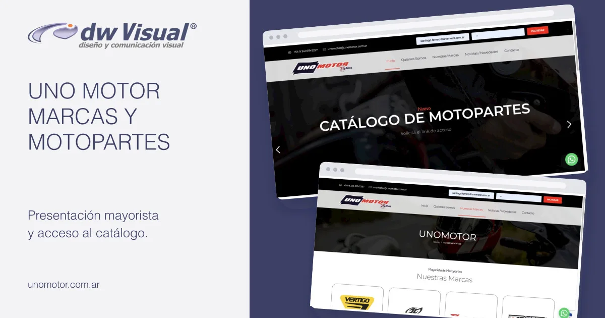 Rediseño de uno motor: pantallas reales del sitio en una composición de DWVisual.
